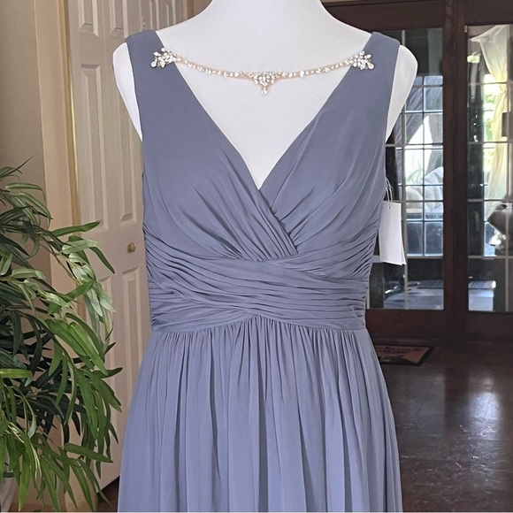Jenny Packham Blue Chiffon Gown Empire Waist Dress Size 6 - Picture 3 of 15